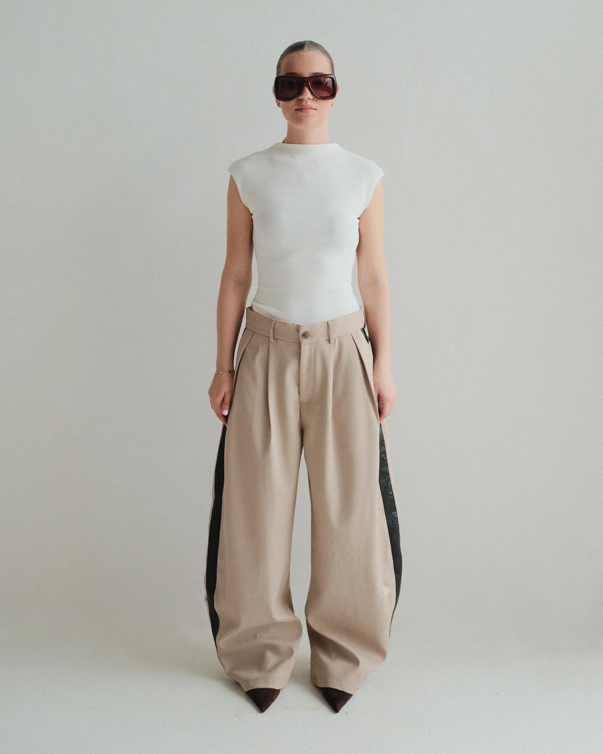 Beige leather Trouser