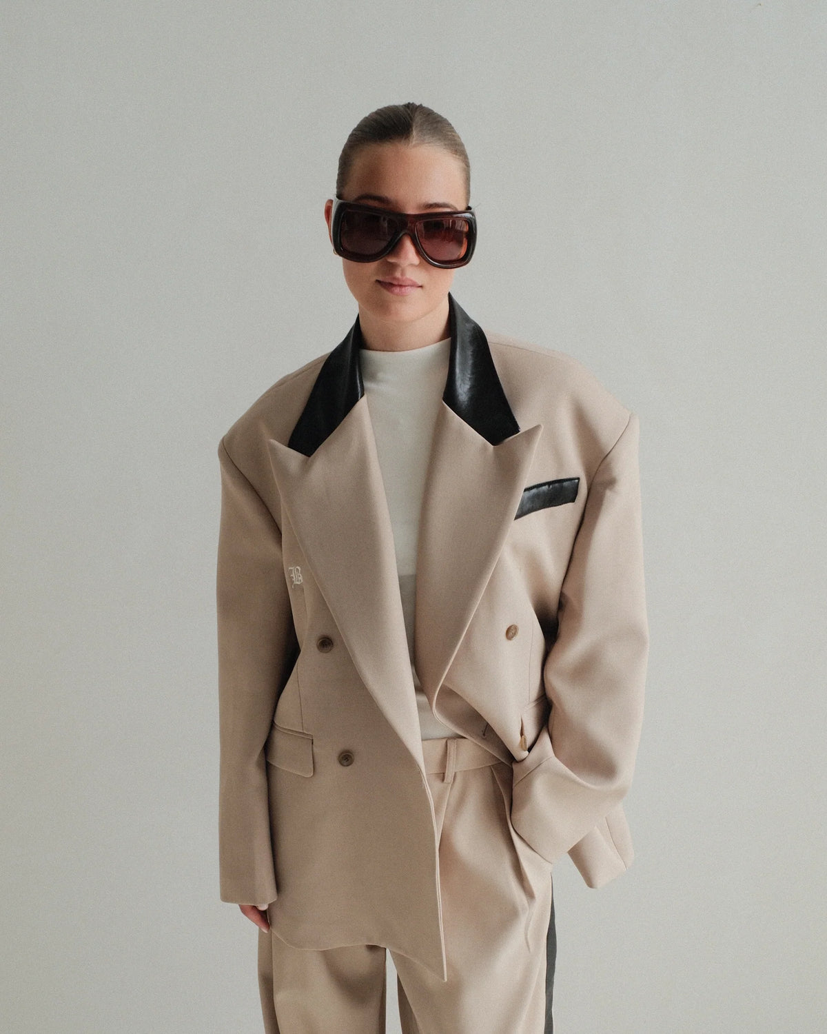Beige leather Blazer