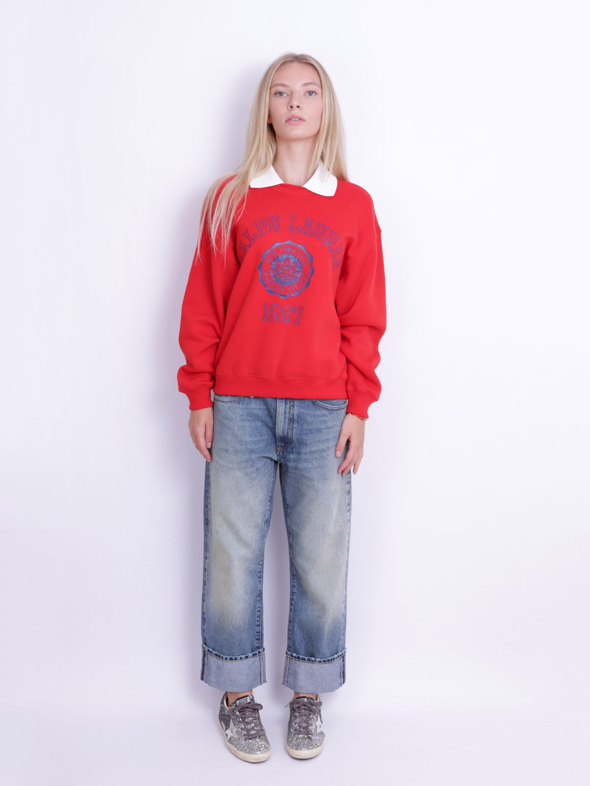 CREST POLO-COLLAR FLEECE CREWNECK