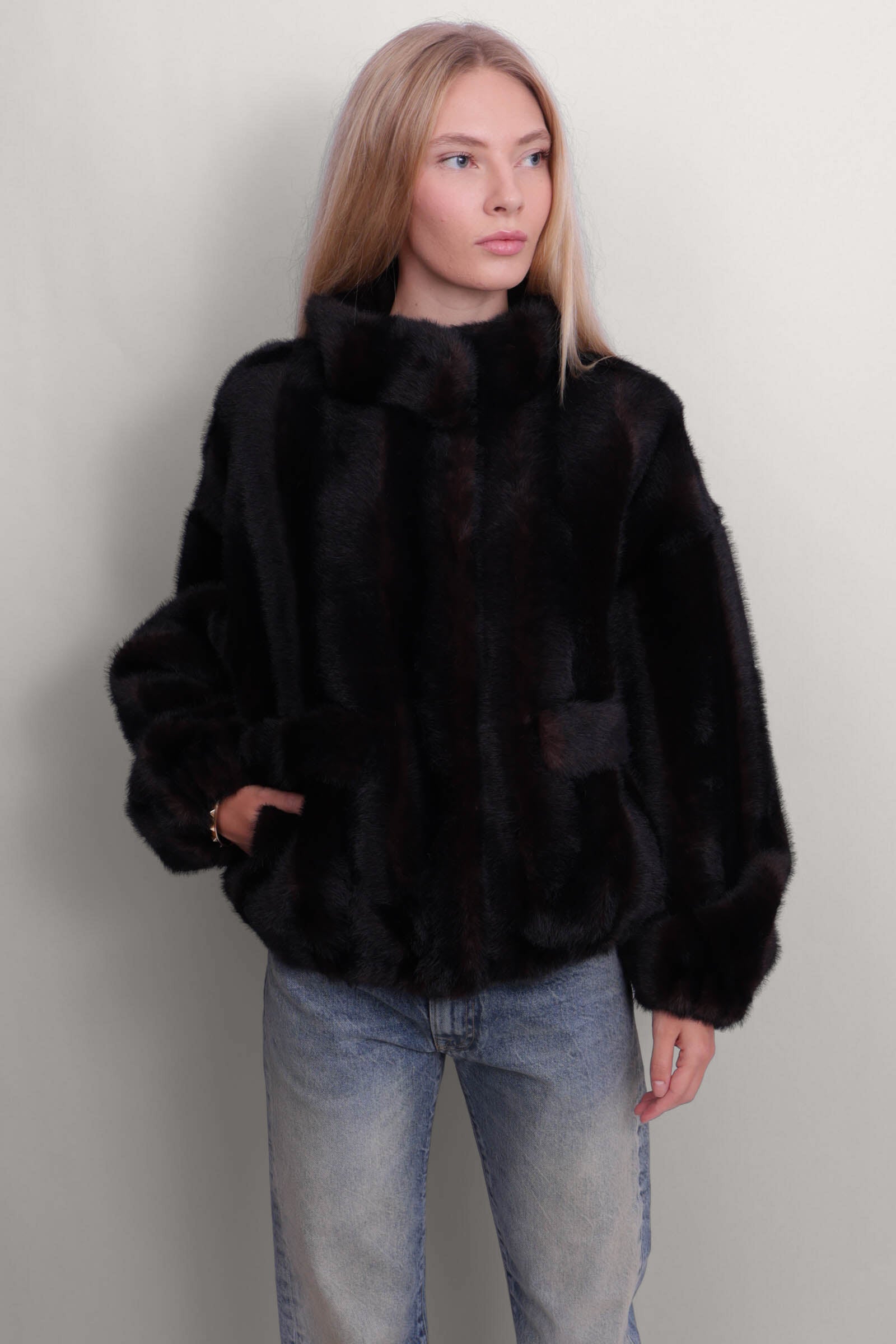 Iris Shaved Mink Bomber