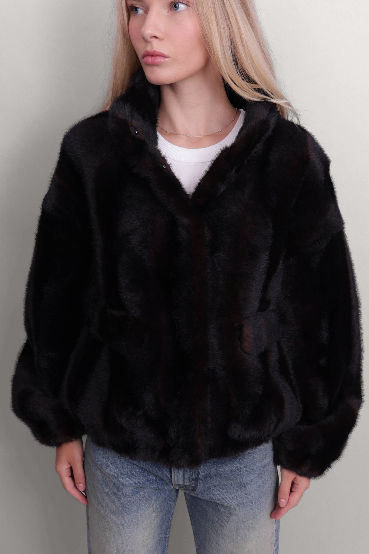 Iris Shaved Mink Bomber