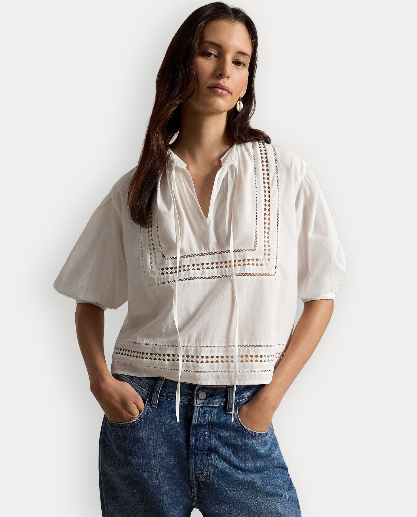 Blouse Lace Trim Cotton