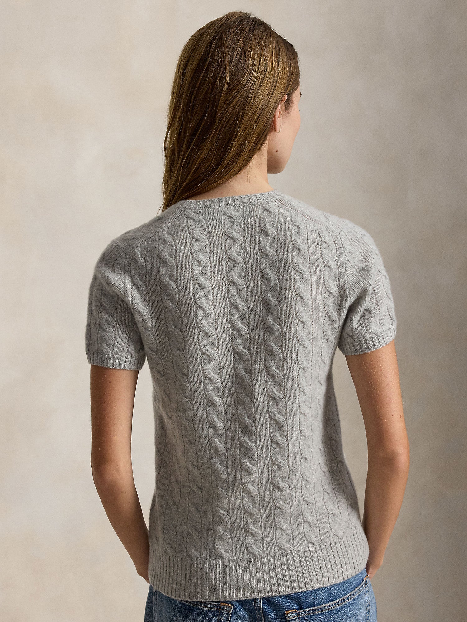 CABLE WOOL CASHMERE SHORT-SLEEVE SWEATER