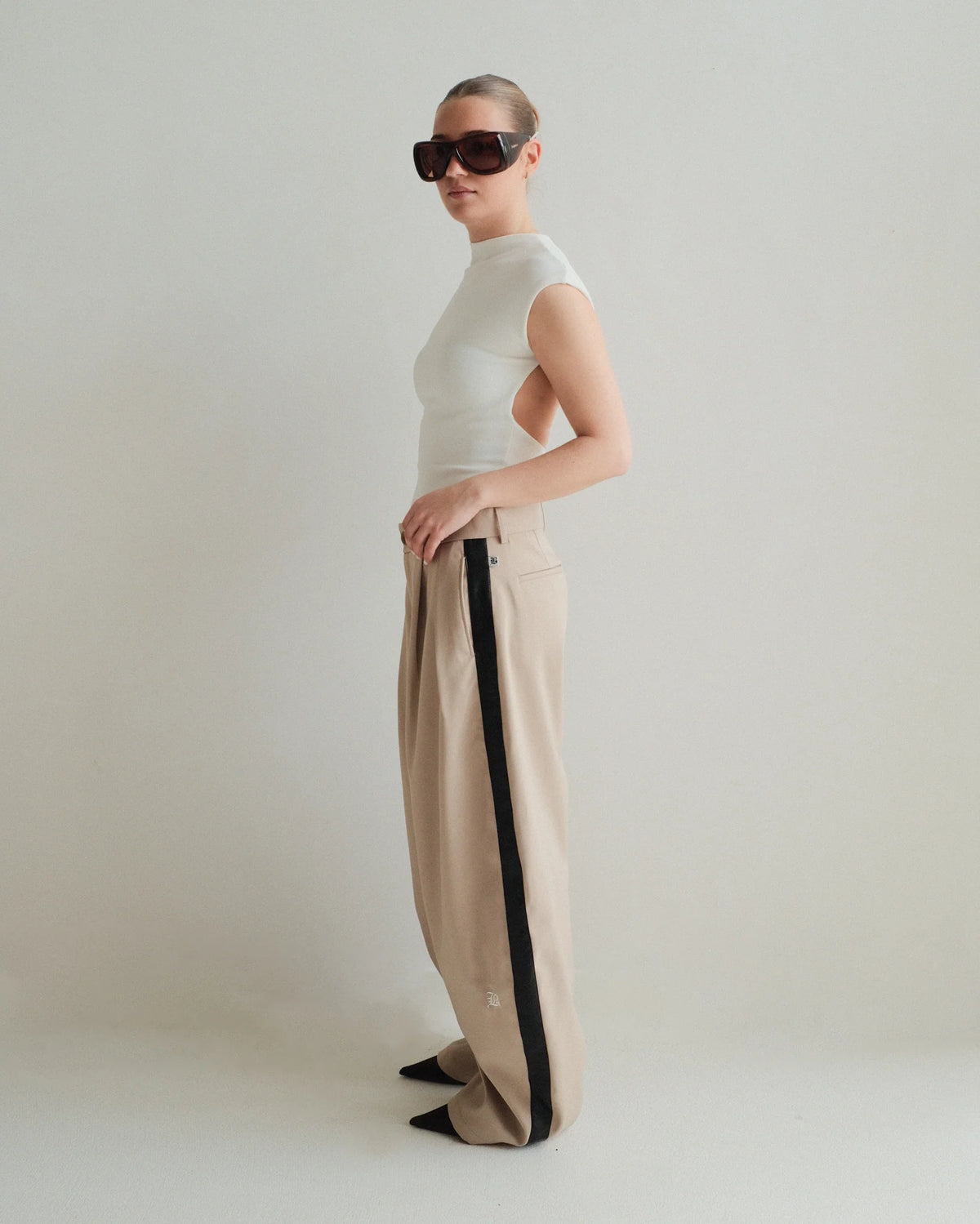 Beige leather Trouser