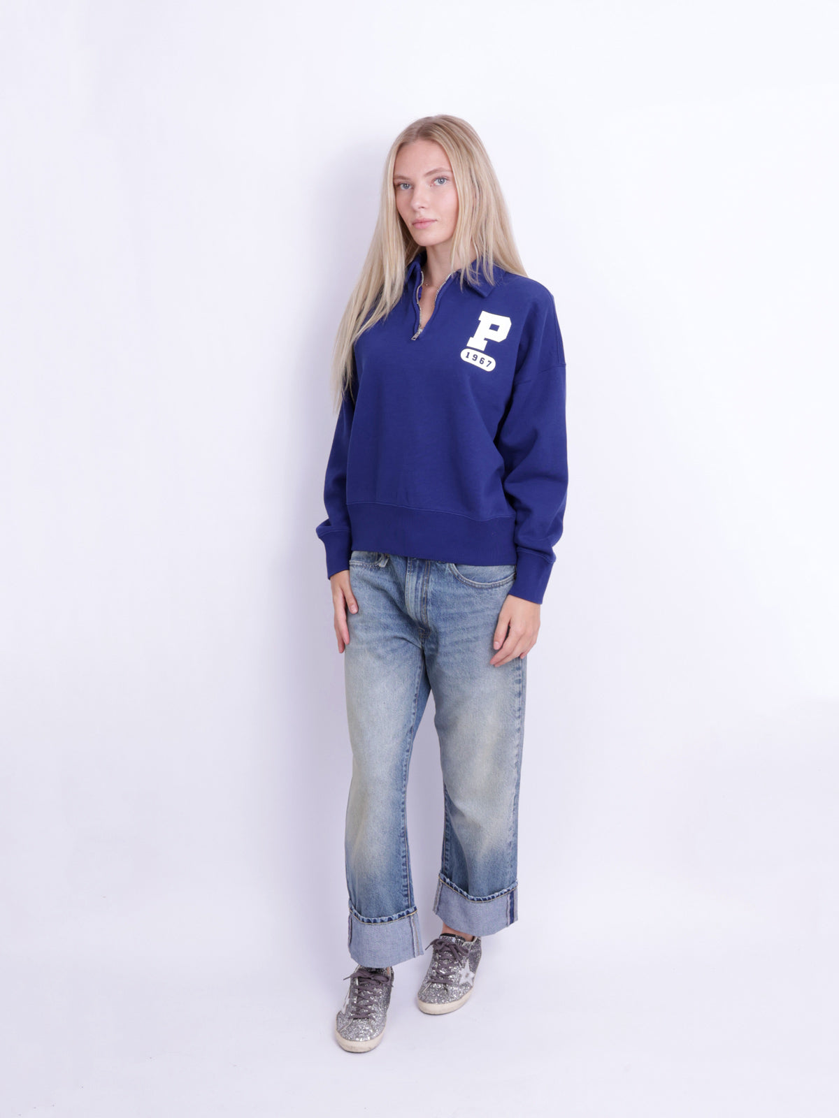 “P” LOGO SLUB FLEECE QUARTER-ZIP