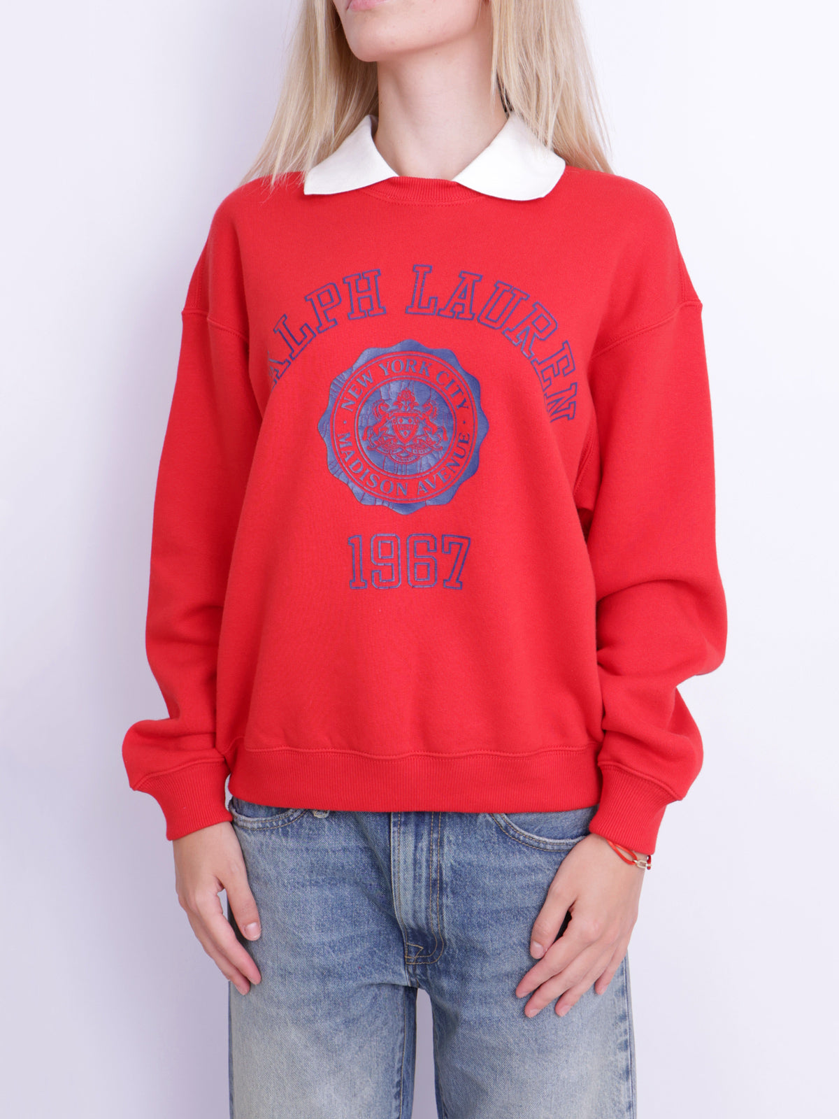 CREST POLO-COLLAR FLEECE CREWNECK