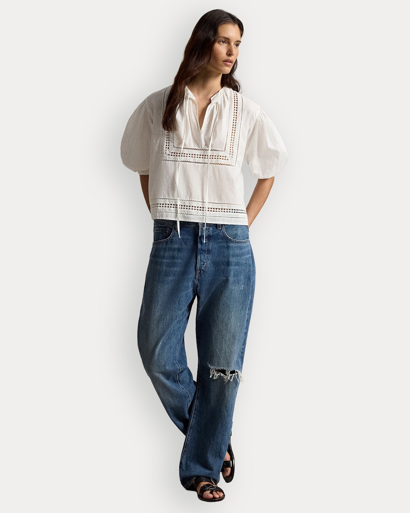 Blouse Lace Trim Cotton