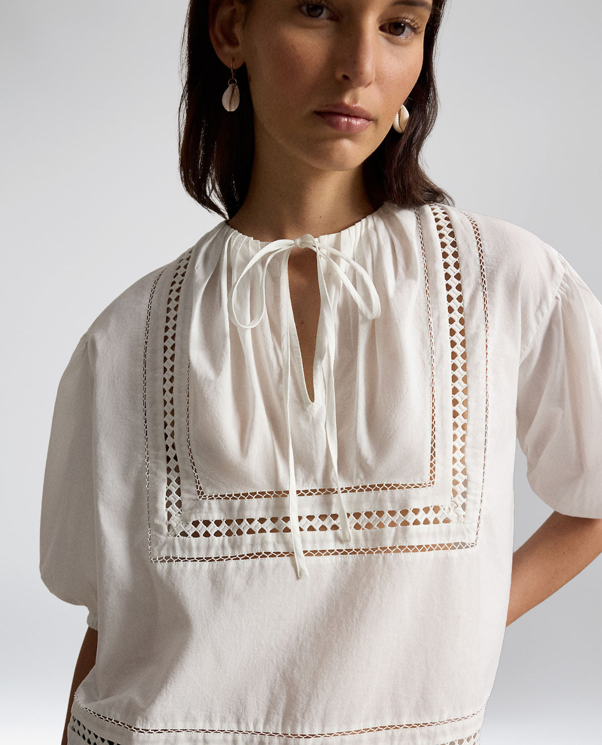 Blouse Lace Trim Cotton