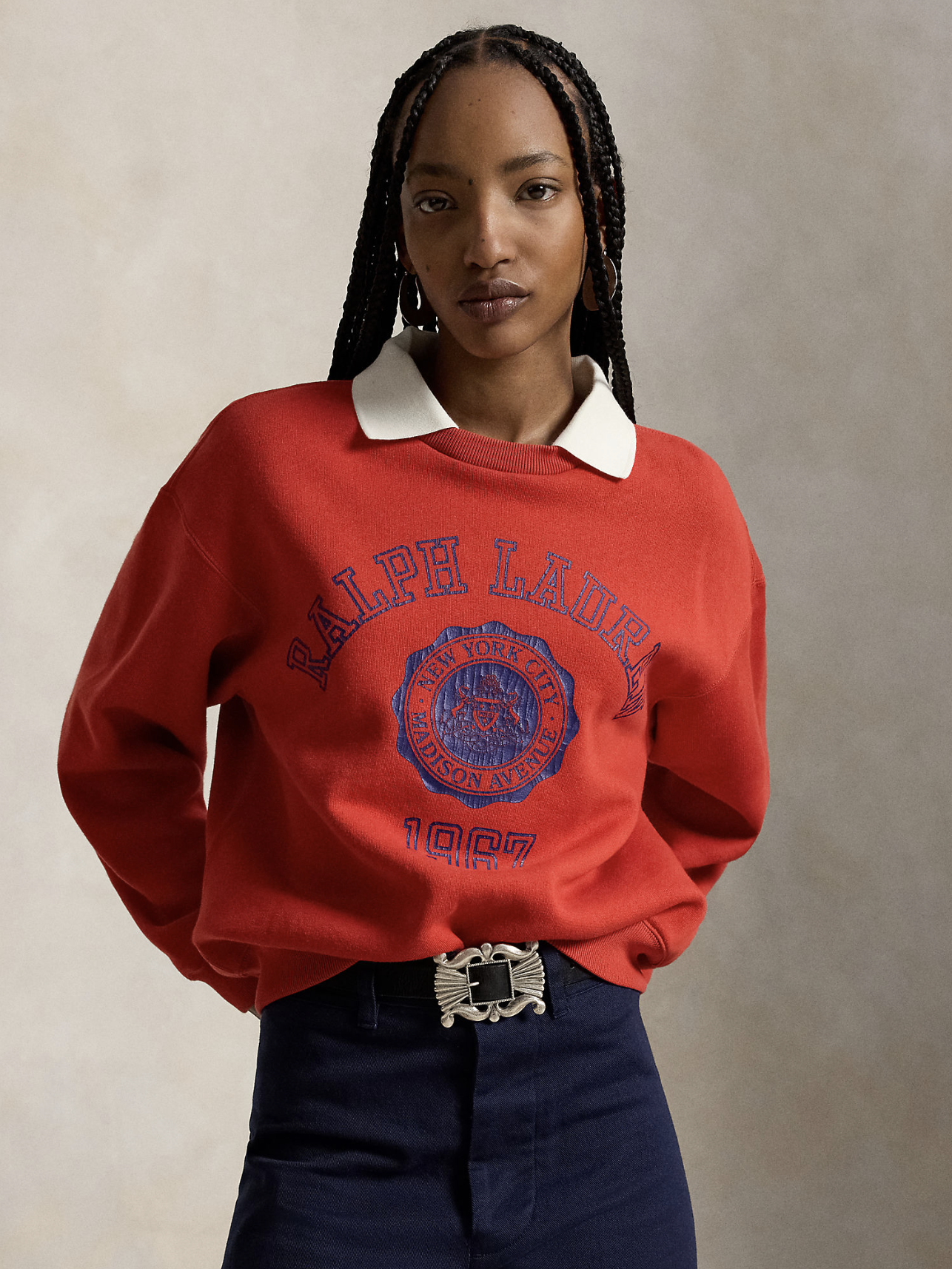 CREST POLO-COLLAR FLEECE CREWNECK