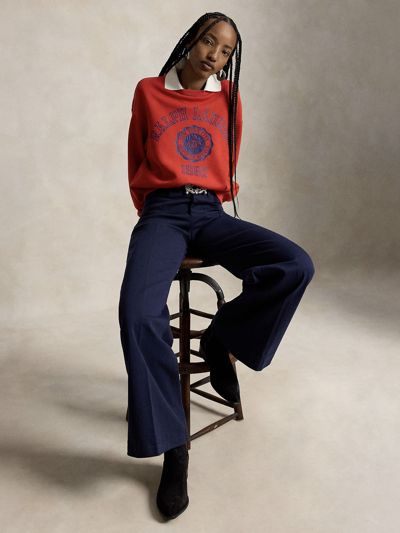 CREST POLO-COLLAR FLEECE CREWNECK