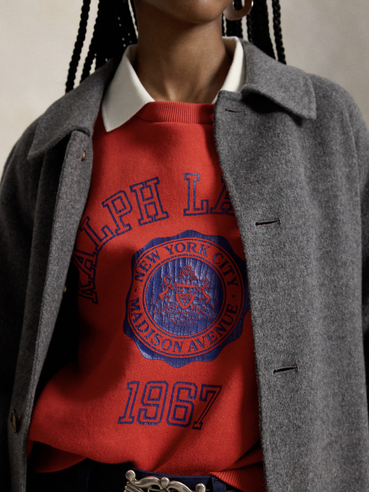 CREST POLO-COLLAR FLEECE CREWNECK