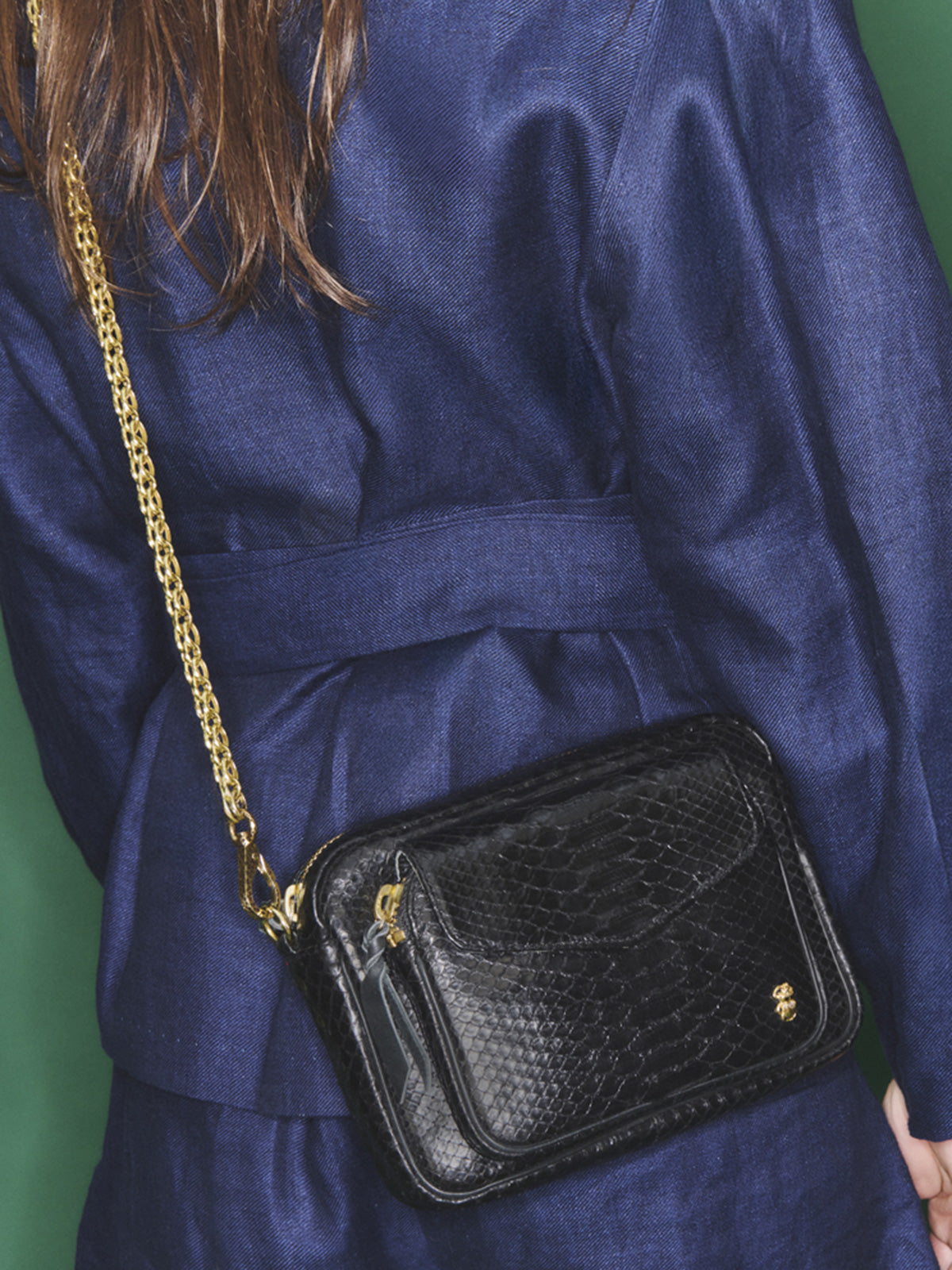 Gold Chain Black Python Charly Bag